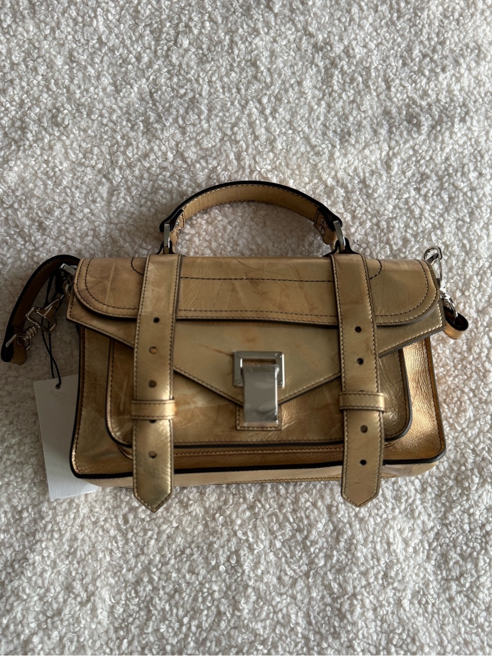 Metallic Gold Leather Top-Handle Satchel